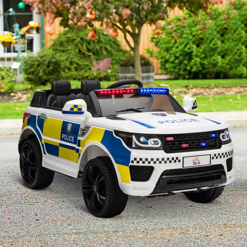 White Kids Electric Police Car with Remote Control & Lights