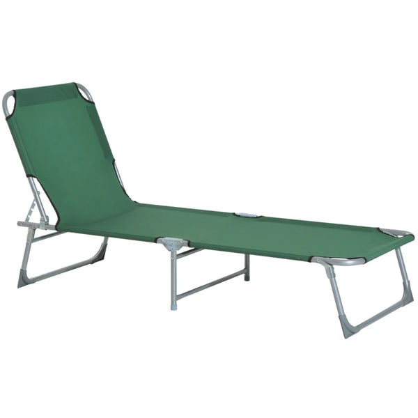 Green Folding Reclining Sun Lounger Chair with Adjustable Backrest
