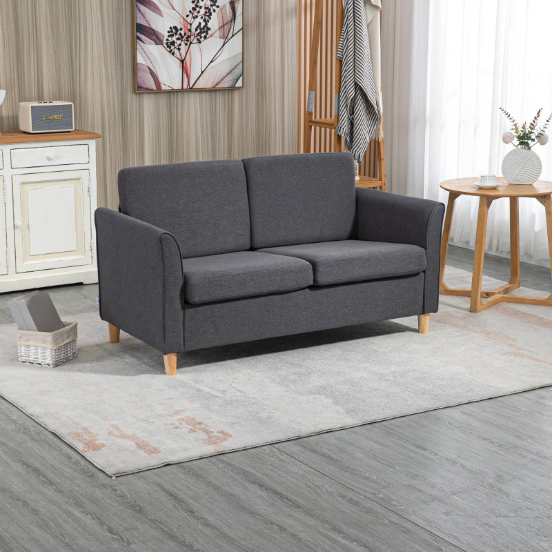 Dark Grey Modern 2 Seater Loveseat Sofa with Wood Legs and Armrests