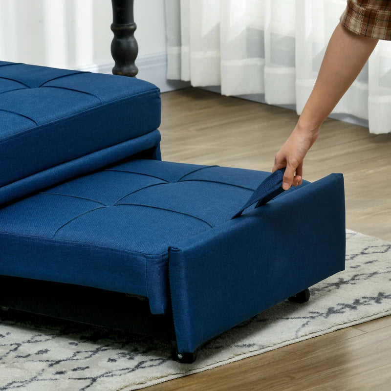 Blue Convertible Chair Bed with Adjustable Backrest and Side Pocket