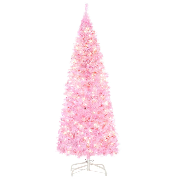 5FT Pink Prelit Pencil Slim Christmas Tree, 250 Warm White LED Lights, 408 Tips