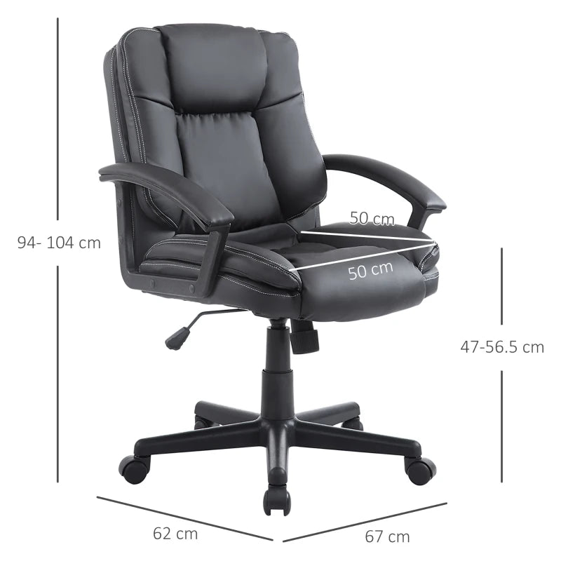 Black Faux Leather Office Chair with Adjustable Height and Swivel Wheels