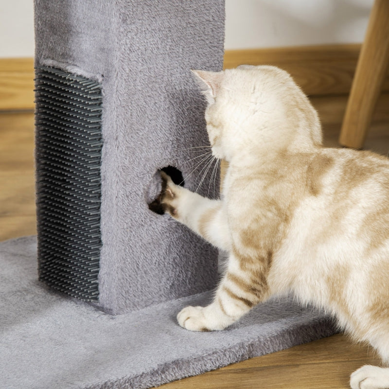 Grey Cat Tree Scratching Post with Dangling Toy