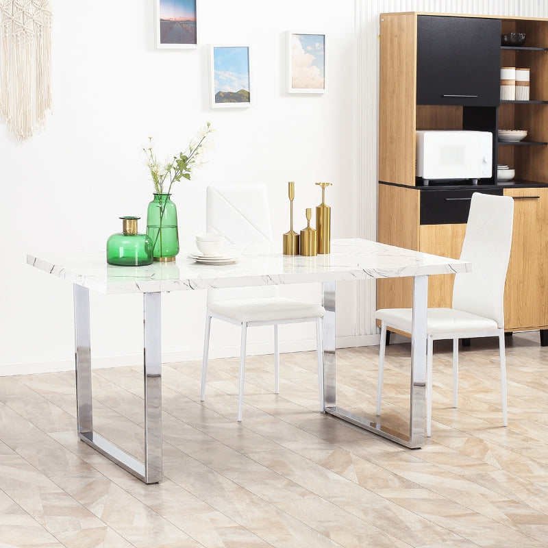 White Marble Effect Dining Table for 6-8 People - 160 cm