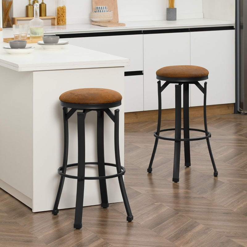 Brown Microfiber Breakfast Bar Stools, Set of 2 with Footrest