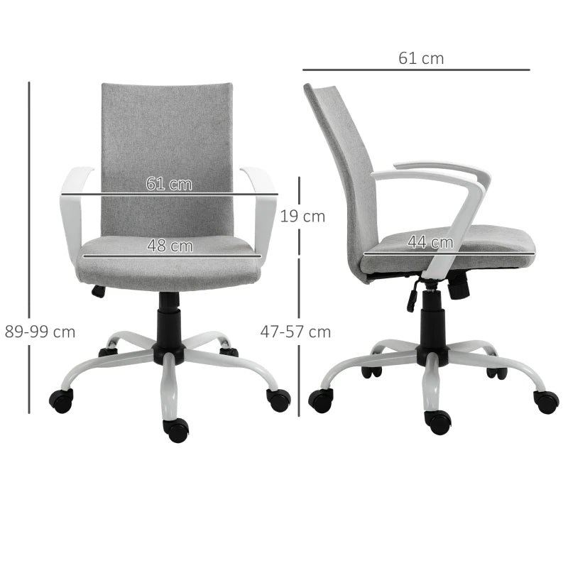 Light Grey Linen Swivel Office Chair with Armrests & Wheels