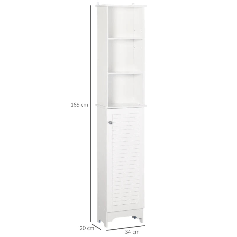 White Tall Bathroom Storage Cabinet with 6 Shelves - 165H x 34W x 20D cm