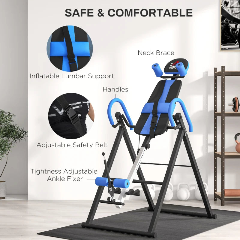 Blue Inversion Table with Safety Belt for Muscle Pain Relief