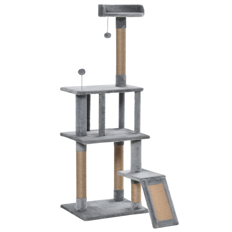 Grey Cat Tree Tower with Jute Scratching Post