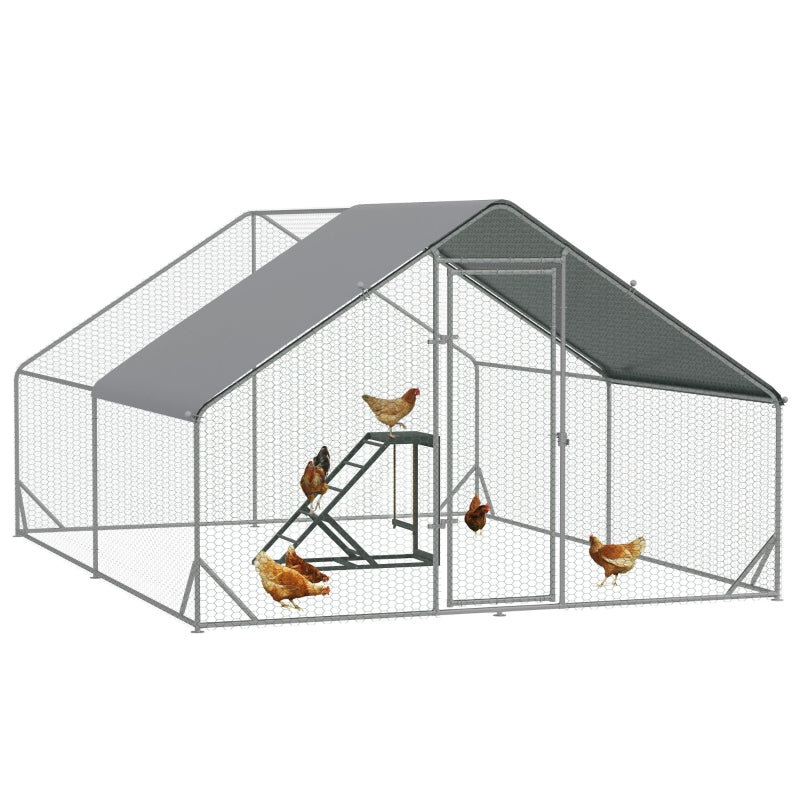 Large Chicken Run with Activity Shelf and Cover, 3x4x2m, Green