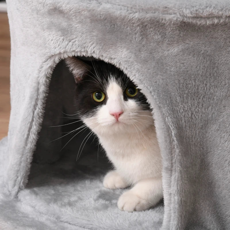 Grey Cat Tree Tower with Scratching Post and Plush Perches