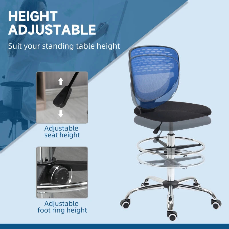 Dark Blue Mesh Drafting Chair with Lumbar Support