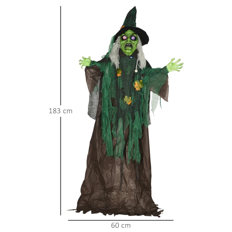 6ft Halloween Witch Decoration, Outdoor Prop with Light-Up Eyes, Sound Activated - Black