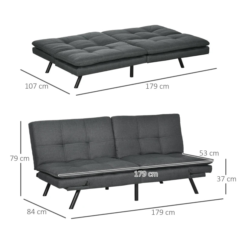 Grey Tufted 3 Seater Sofa Bed with Adjustable Armrests and Backrest