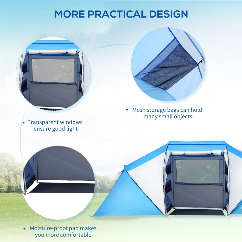 6-Person Blue & White UV Protection Camping Tunnel Tent