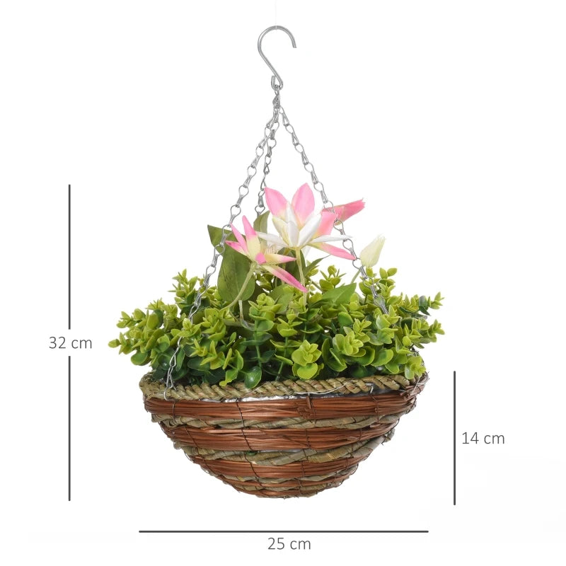 Set of 2 Purple Artificial Clematis Hanging Planters