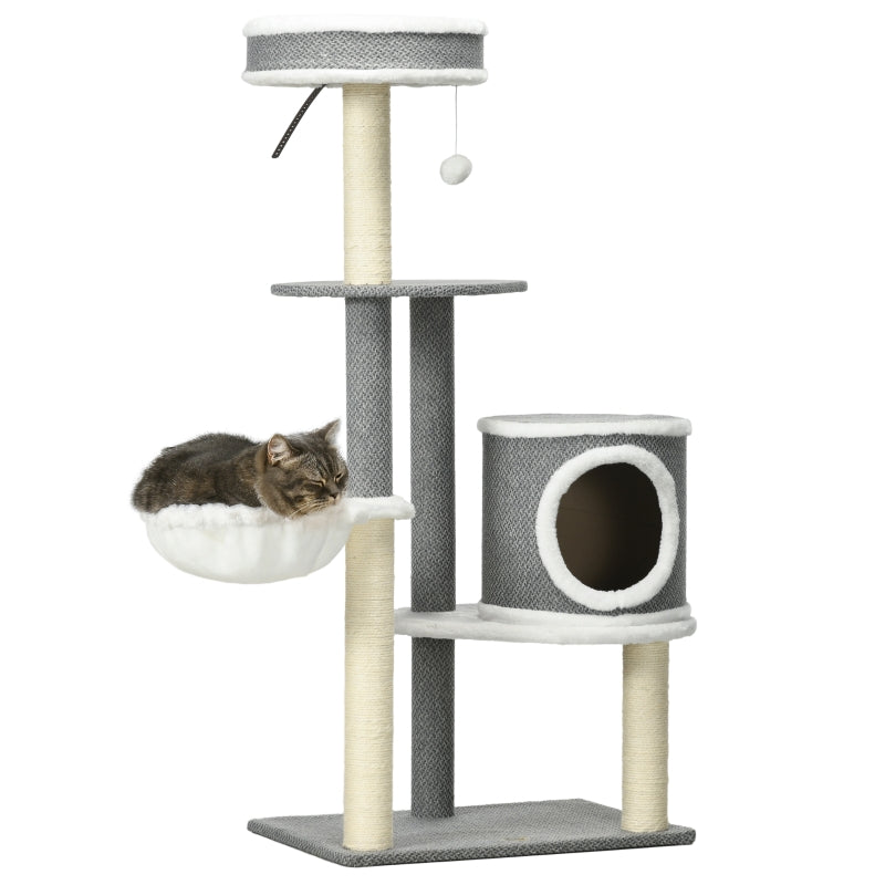 Cat Climbing Tower with Scratching Posts, Multi-level Cat Tree, 124cm - Grey