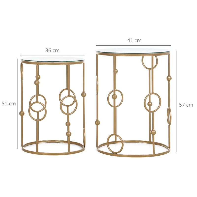 Gold Round Nesting Coffee Tables Set of 2 with Glass Top