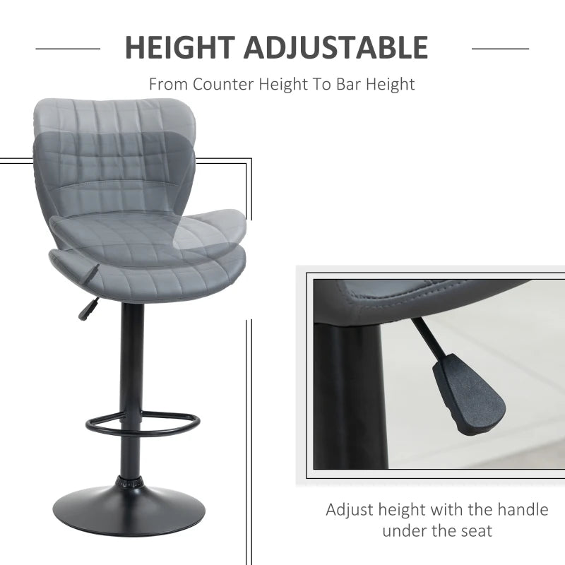 Grey Adjustable Swivel Bar Stools Set of 2 with Backrest & Footrest