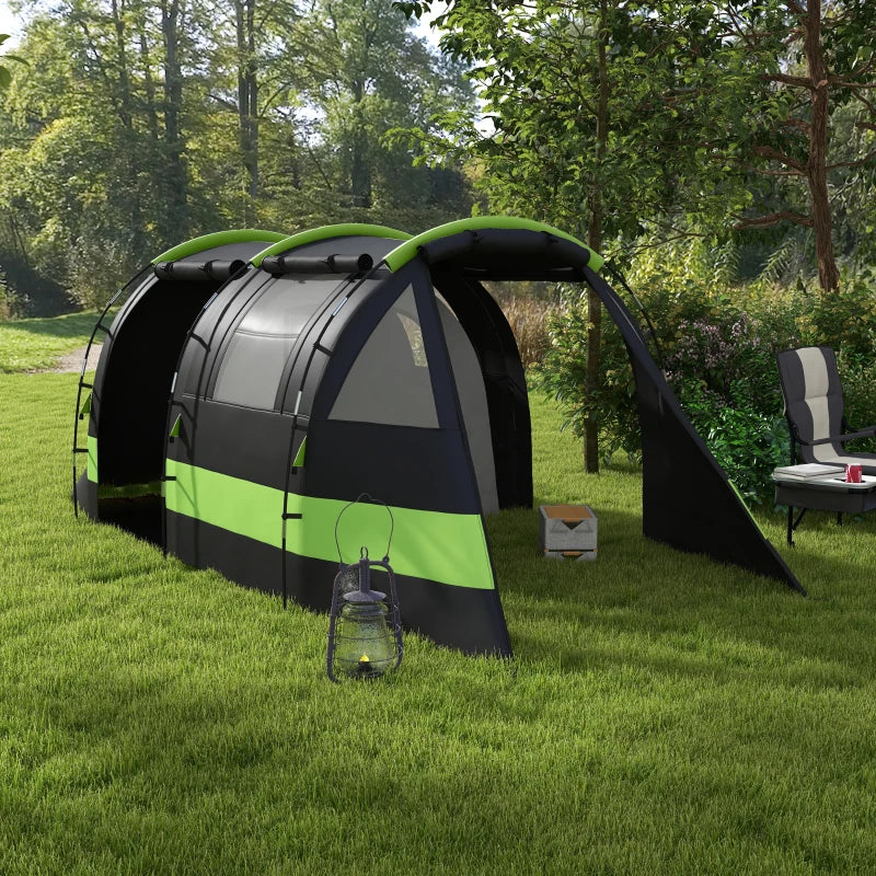 4-Person Black Two-Room Camping Tent with Blackout Feature