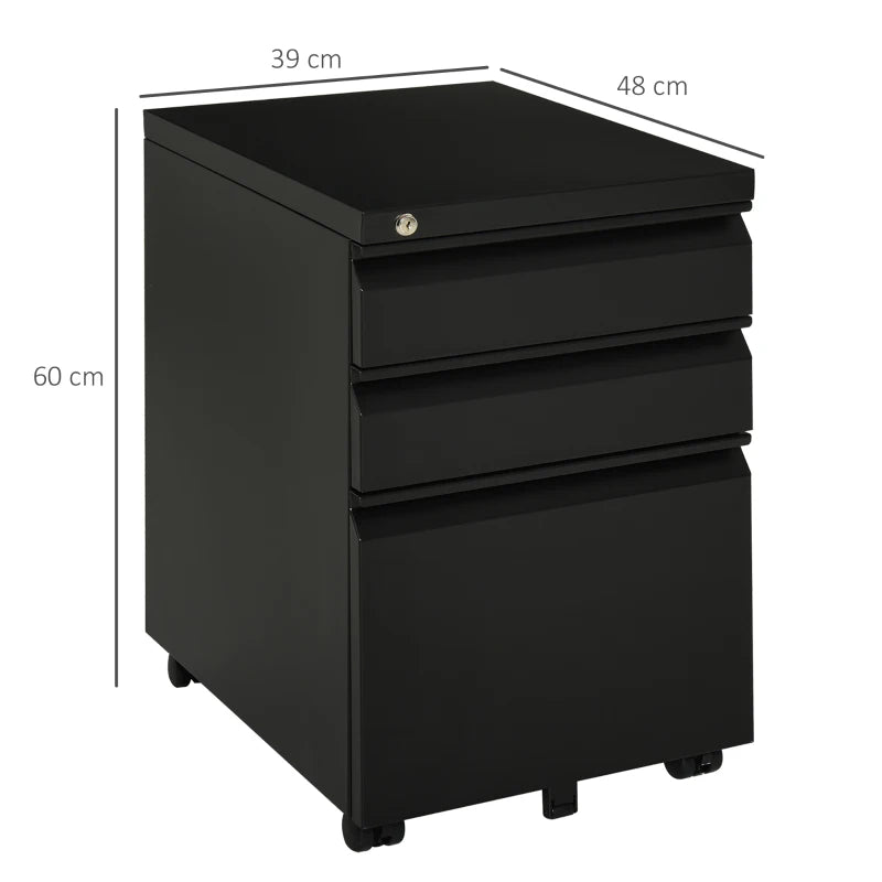 Black 3-Drawer Lockable Metal File Cabinet for Letter A4 Legal Size