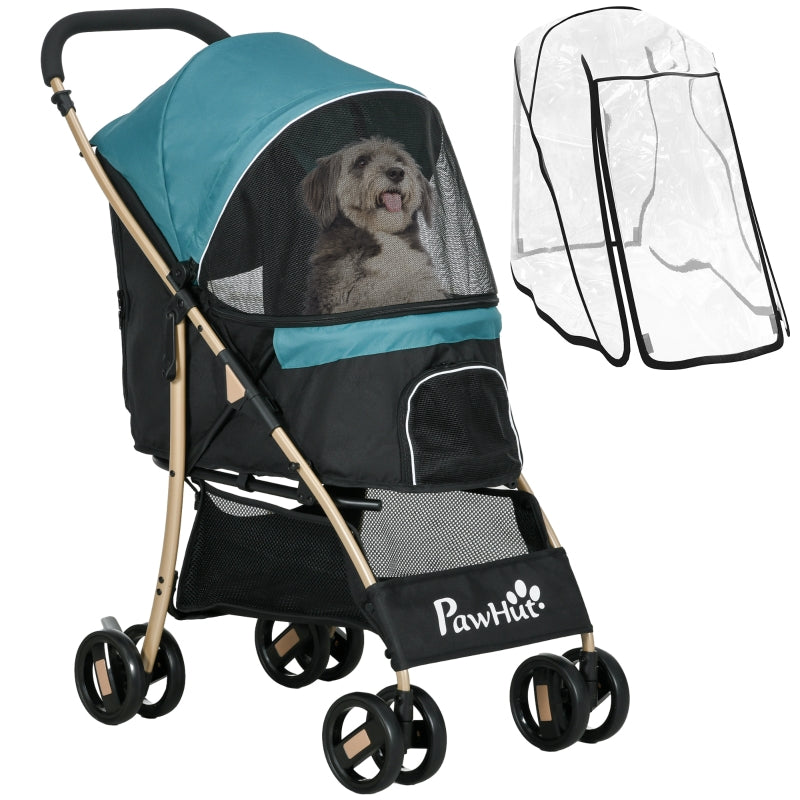 Dark Green Pet Stroller for Small Dogs with Rain Cover