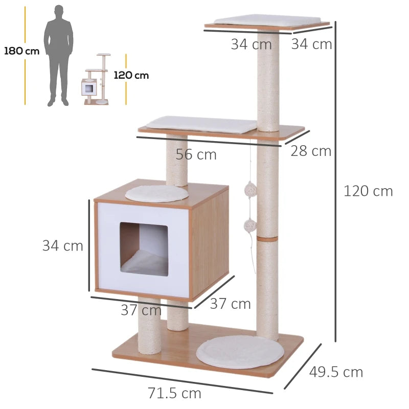 Cat Tree Scratching Post Condo - Grey Kitten Activity Center