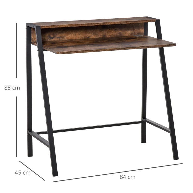 Rustic Brown Home Office Writing Desk with Storage Shelf 84x45cm