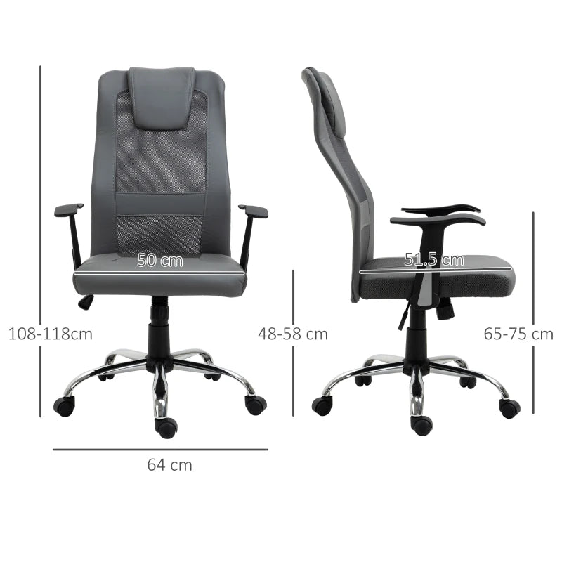 Grey Mesh & PU Leather Office Swivel Chair with Adjustable Height