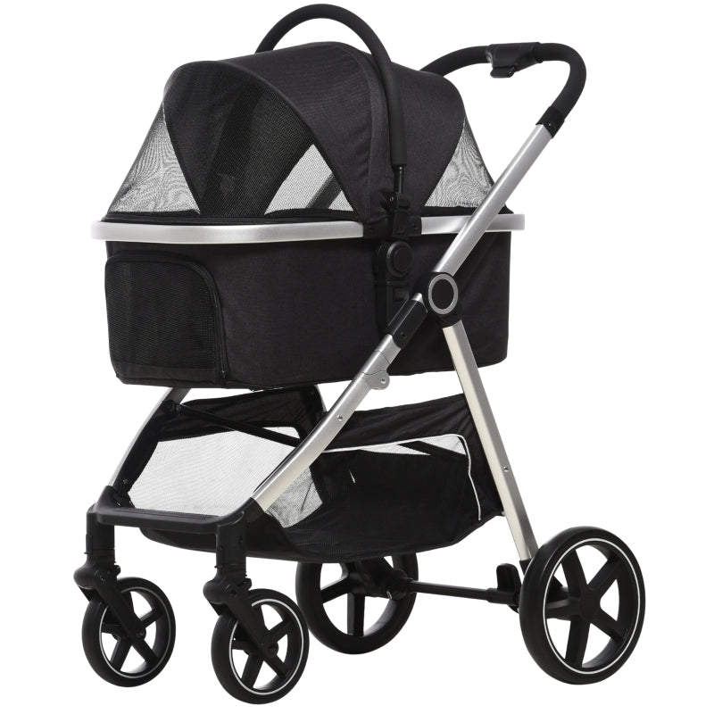 Black 3-in-1 Foldable Pet Stroller with EVA Wheels & Canopy