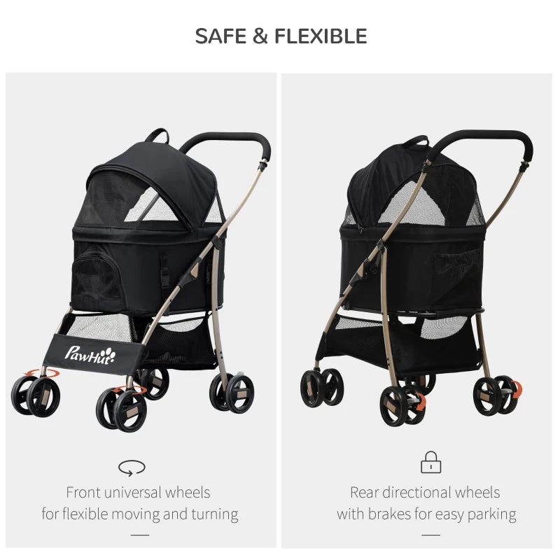 Black 3-in-1 Detachable Pet Stroller for Extra Small and Small Dogs