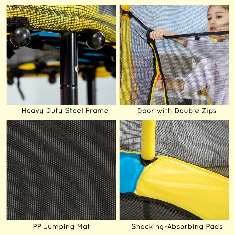 Yellow Kids Trampoline with Safety Net - 4.6FT, Ages 3-10