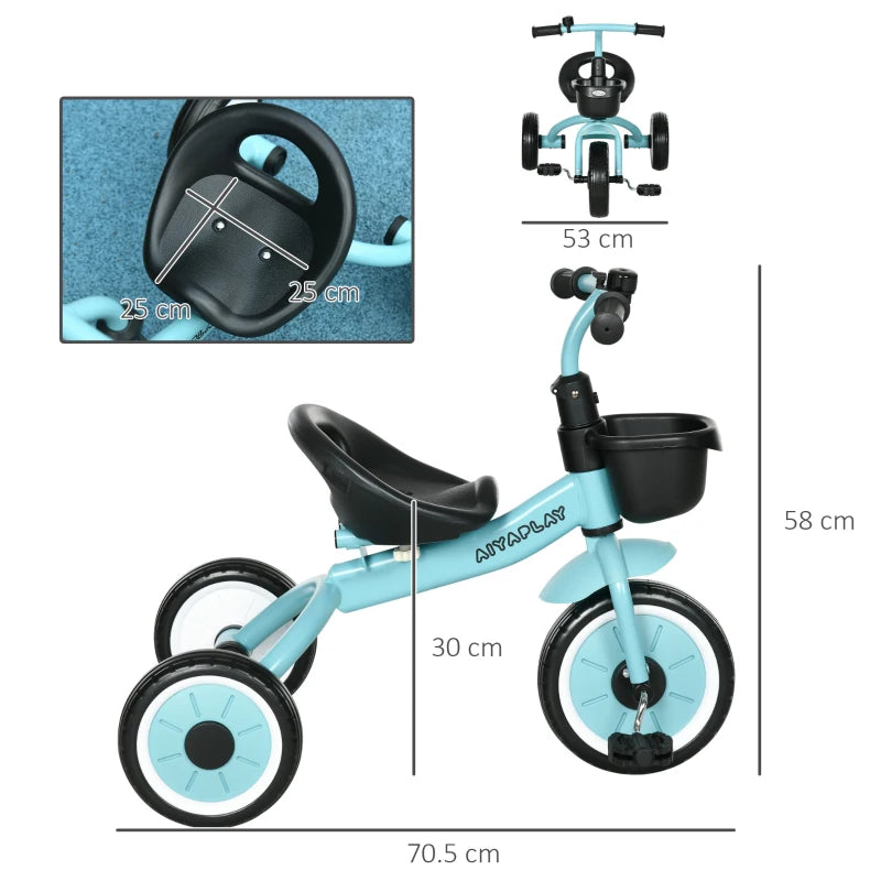 Blue Kids Trike with Adjustable Seat, Basket & Bell - Ages 2-5