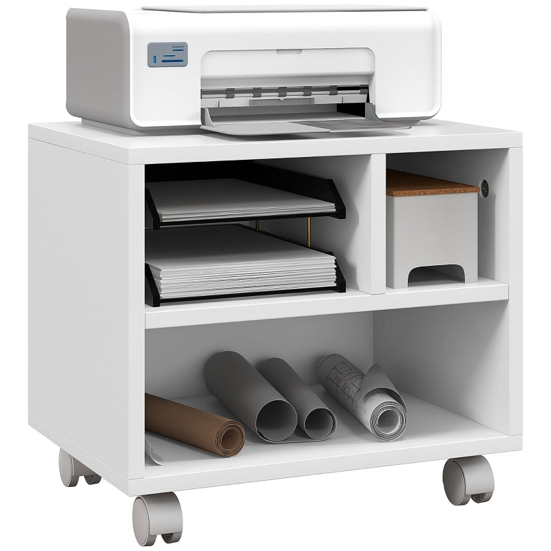 White 3-Compartment Printer Cart with Wheels