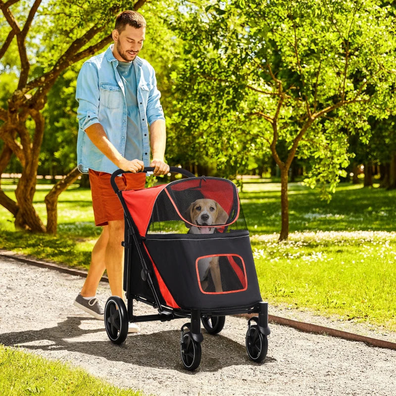 Red Foldable Pet Stroller for Medium and Large Dogs