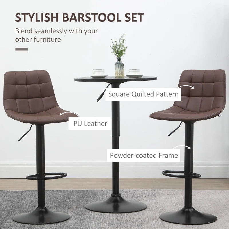 Brown Swivel Barstools Set of 2, PU Leather Upholstered, Tufted Seat & Back