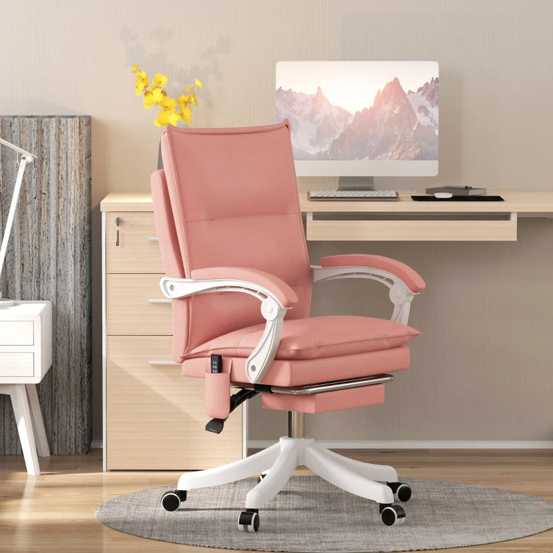 Vinsetto Pink Massage Office Chair with Heat and Footrest