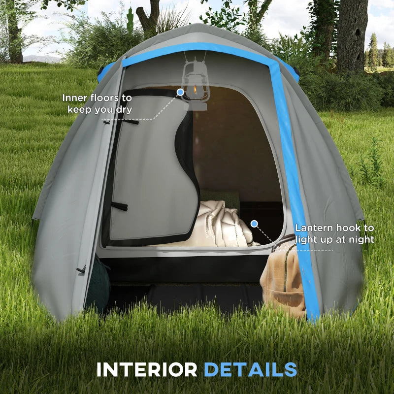 Blue/Grey 2-Person Dome Tent with Front Porch and Accessories