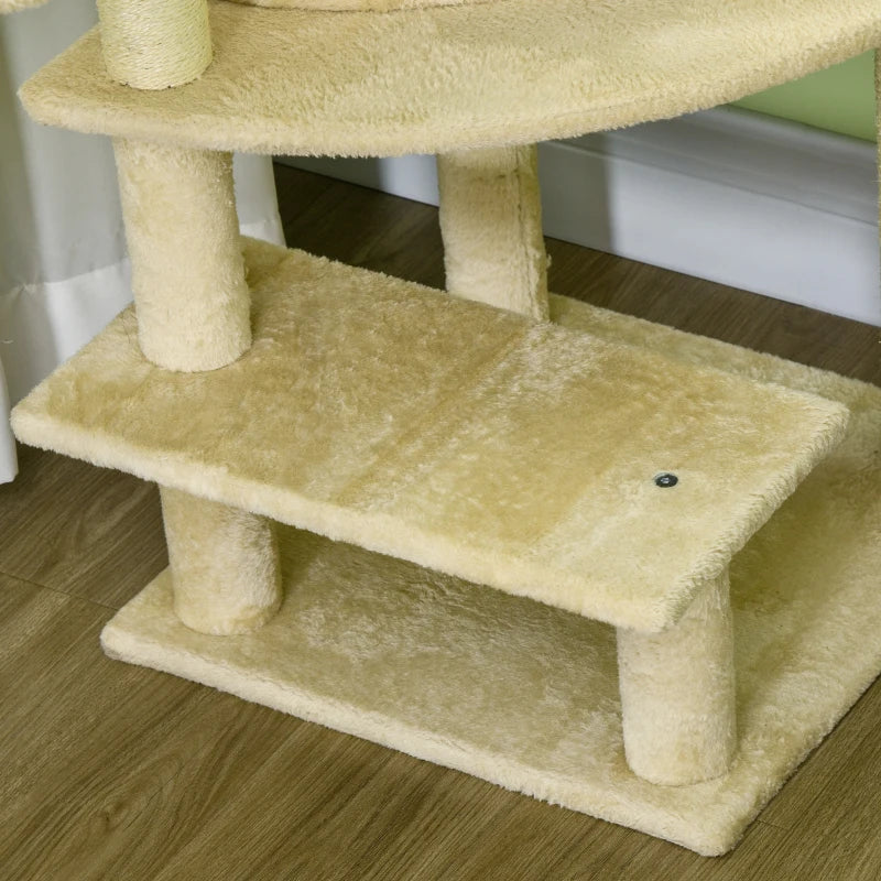 Cat Tree Tower with Scratching Post - Cream White, 100cm