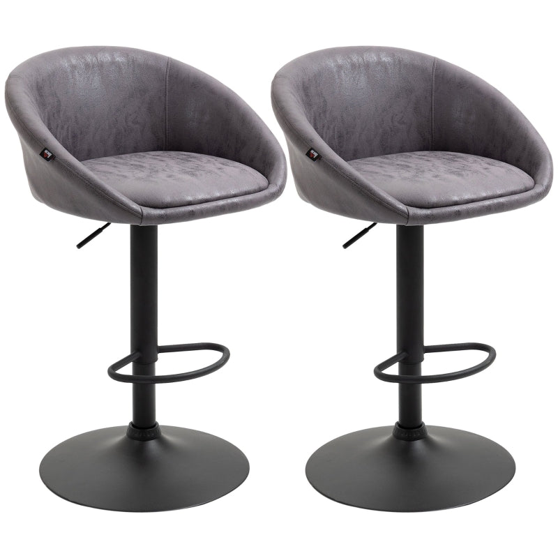 Dark Brown Adjustable Swivel Barstools Set of 2 with Backrest and Armrests