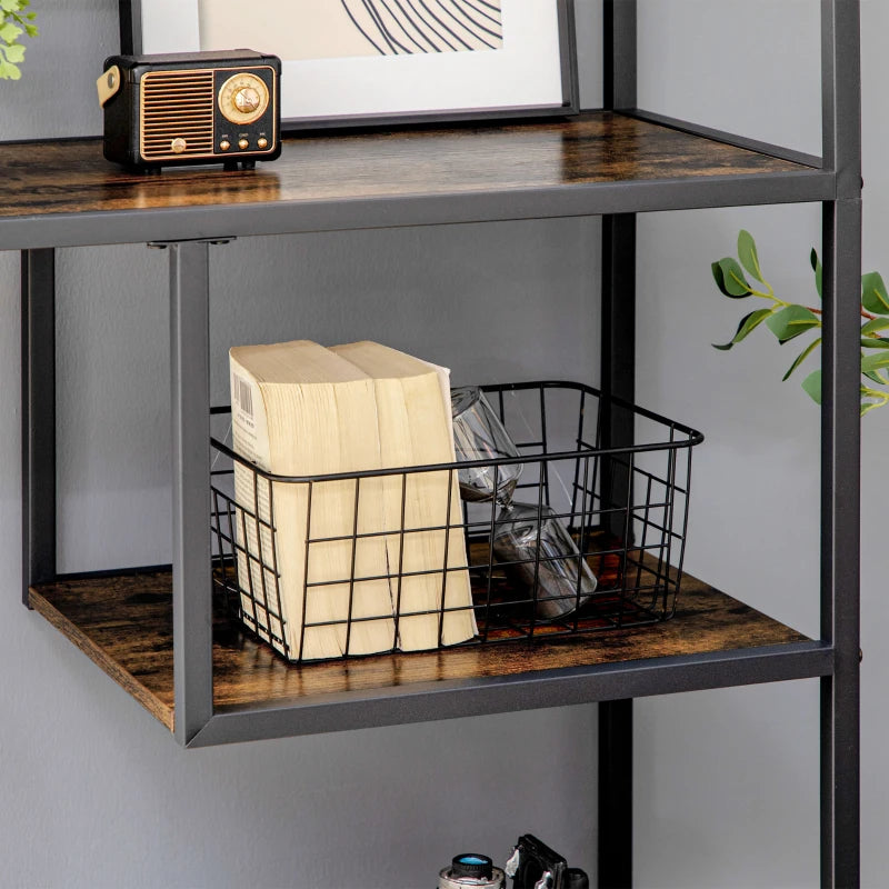 Rustic Brown 7-Tier Metal Bookcase Shelf for Home and Office