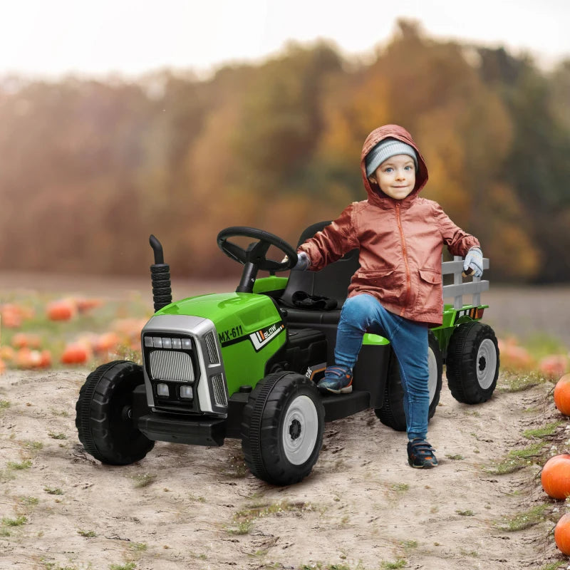 Green Electric Ride-On Tractor with Trailer & Remote Control