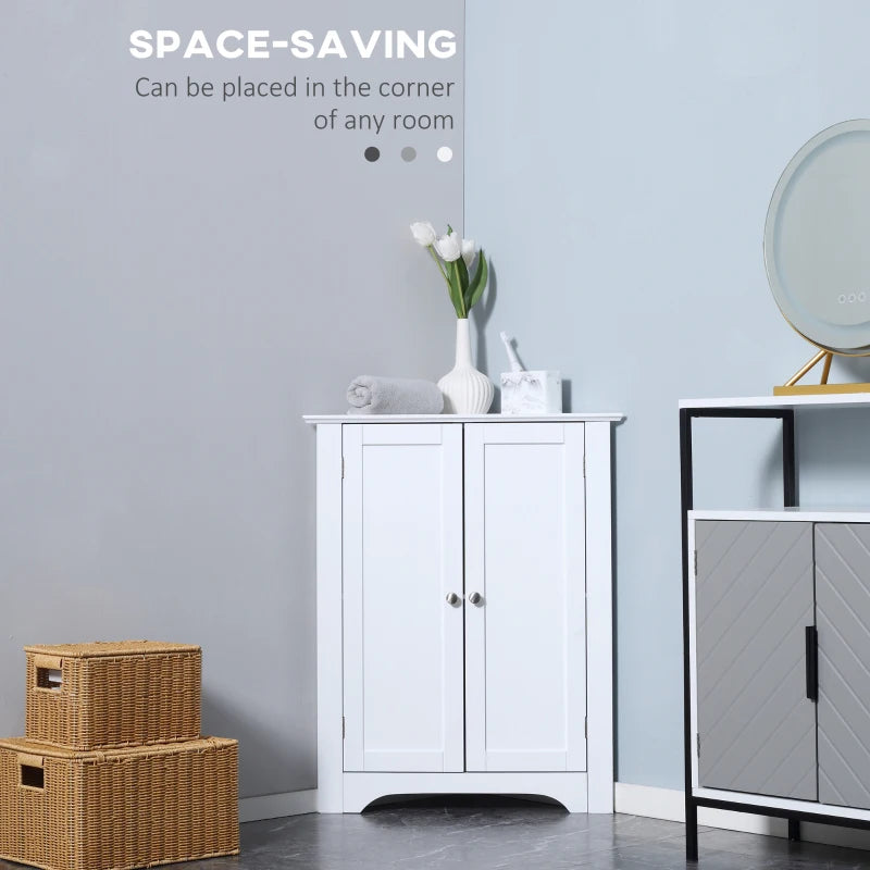 White Triangle Corner Bathroom Storage Cabinet with Adjustable Shelf