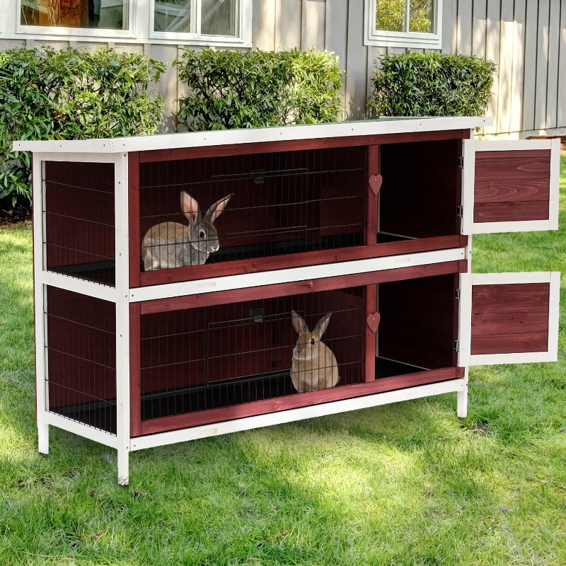 Outdoor 2-Tier Rabbit Hutch with No-Leak Trays - Grey - 136 x 50 x 93cm