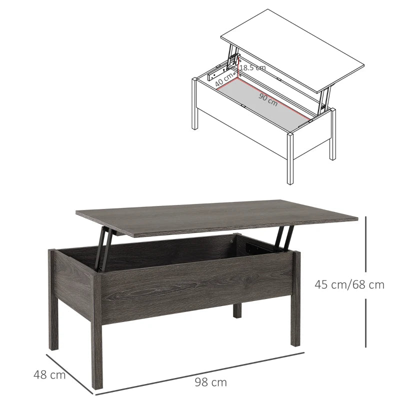 Tan Lift Top Coffee Table with Hidden Storage, 98cm Wide