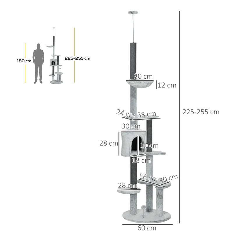 Grey Adjustable Cat Tree with Scratching Posts & Hammock