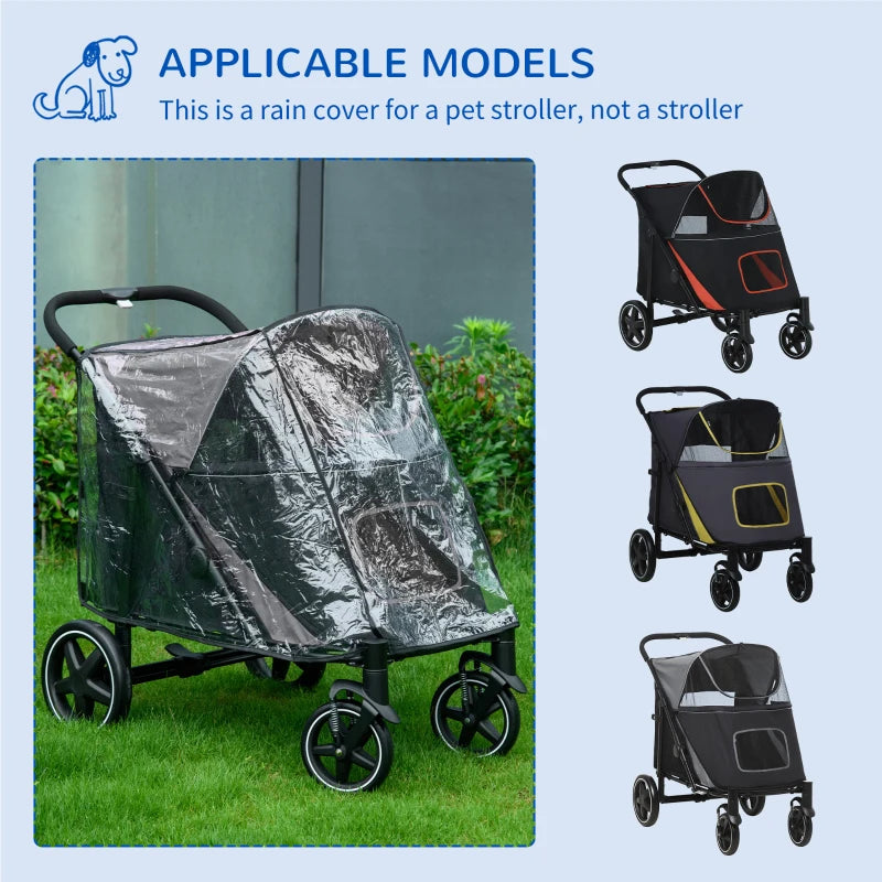 Black Pet Stroller with Rain Cover for Medium and Large Dogs