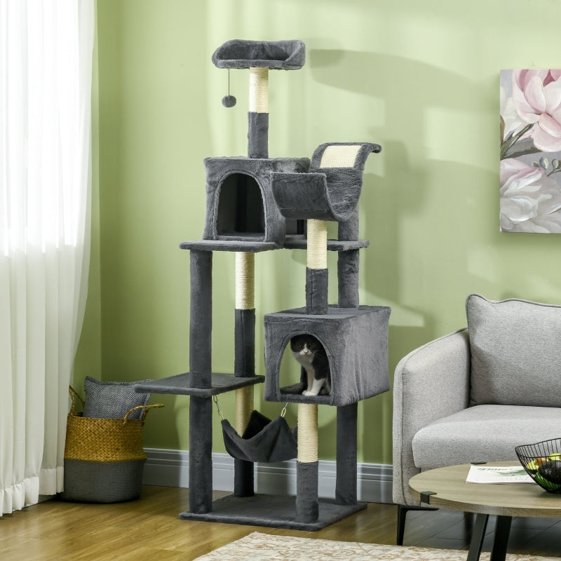 Cat Tree with Scratching Post, Hammock, Cat House - Dark Grey