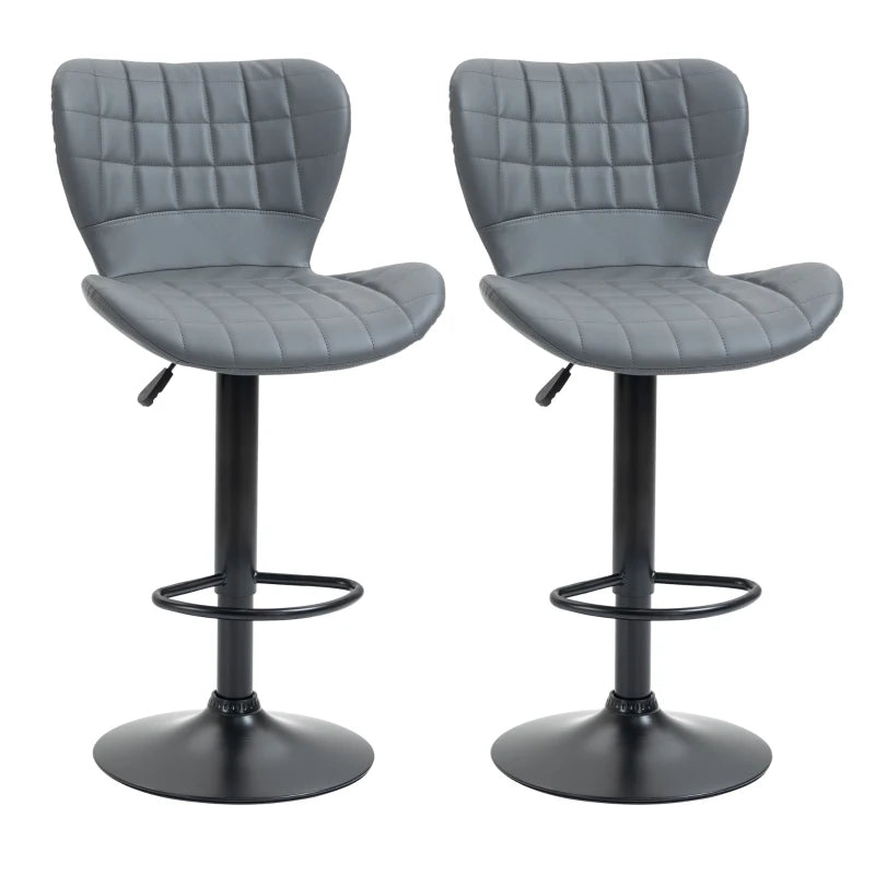 Grey Adjustable Swivel Bar Stools Set of 2 with Backrest & Footrest