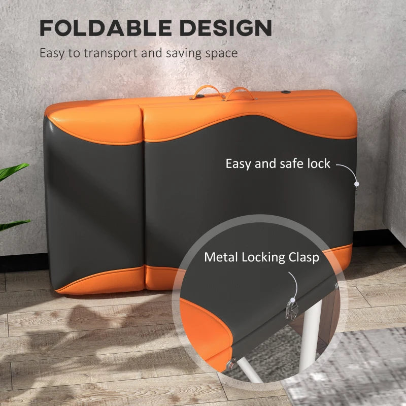 Foldable Black and Orange Massage Table for Salon and Spa